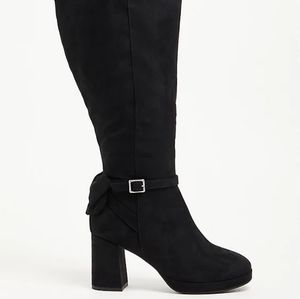 HEEL KNEE BOOT - BLACK FAUX SUEDE (WW)